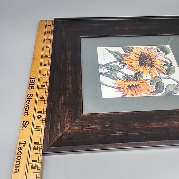 Framed Wall Hanging Art Water Color Painting Sun Flowers Signed A Rudolph 15x12" - Picture 4 of 5